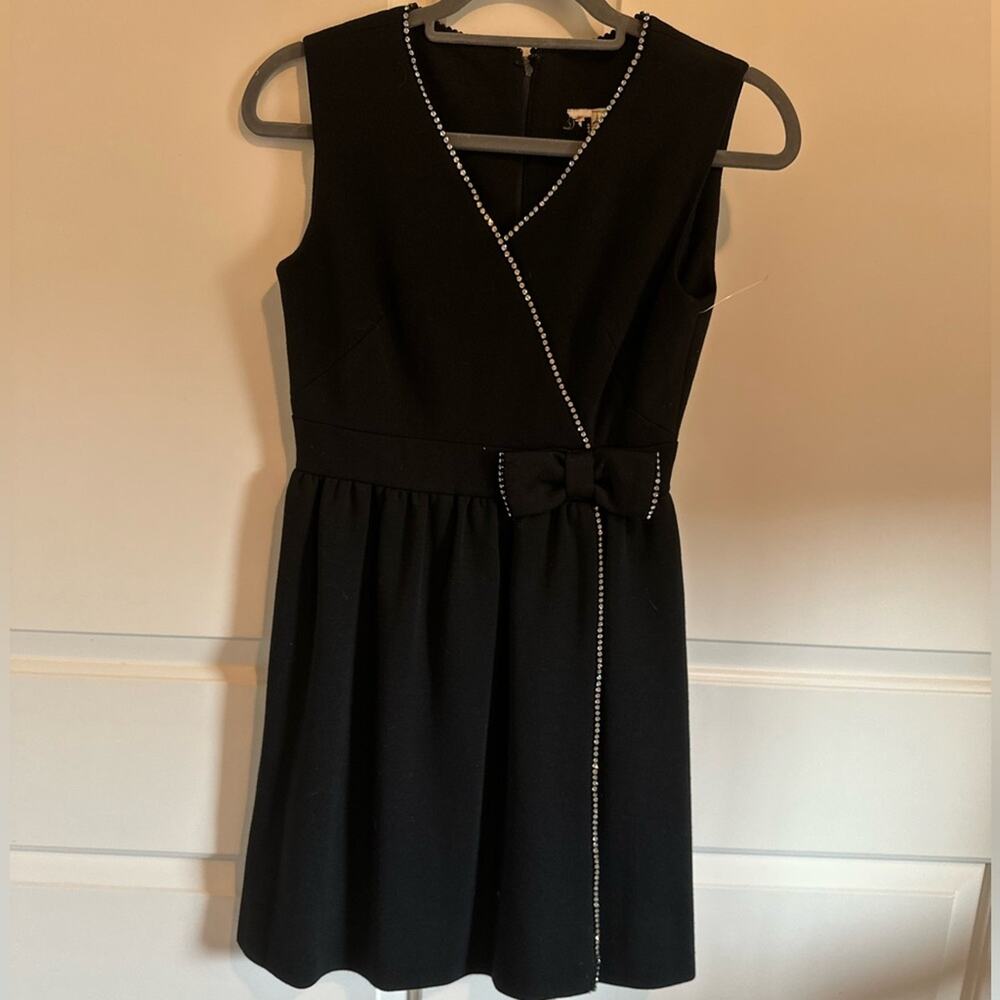 Vintage Little Black Sleeveless, Above Knee Dress with Bow Detail and Stone Trim